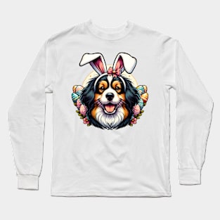 Tibetan Spaniel Celebrates Easter with Bunny Ears Long Sleeve T-Shirt